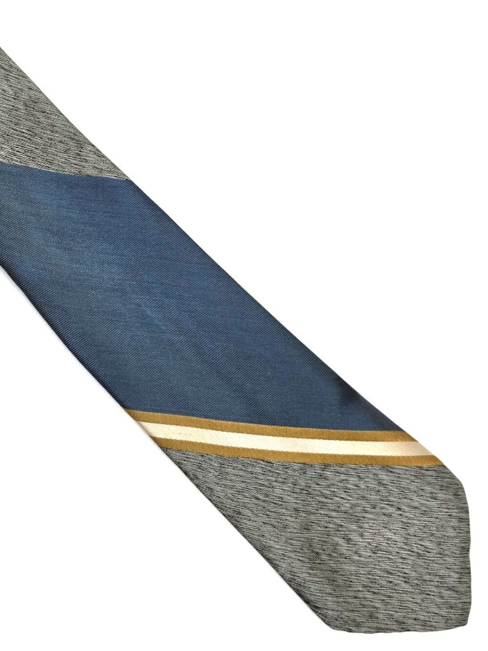 Vtg Blue Gold Ivory Italy Silk Iridescent Striped Tie Necktie 2.5 x 55 Unbranded
